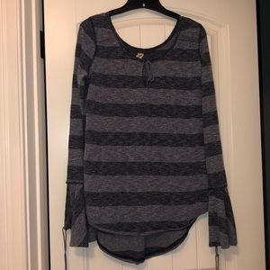 Blue Striped Free People Top with Flare Sleeves